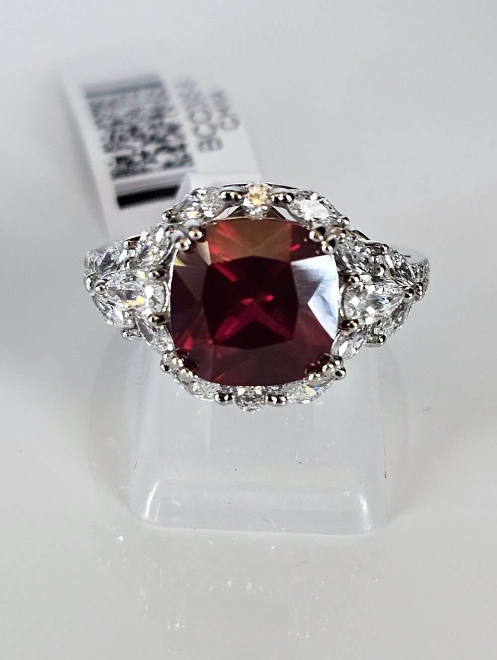 Stunning Ruby & Simulated Diamond Ring Sterling Silver Size 8. NWT